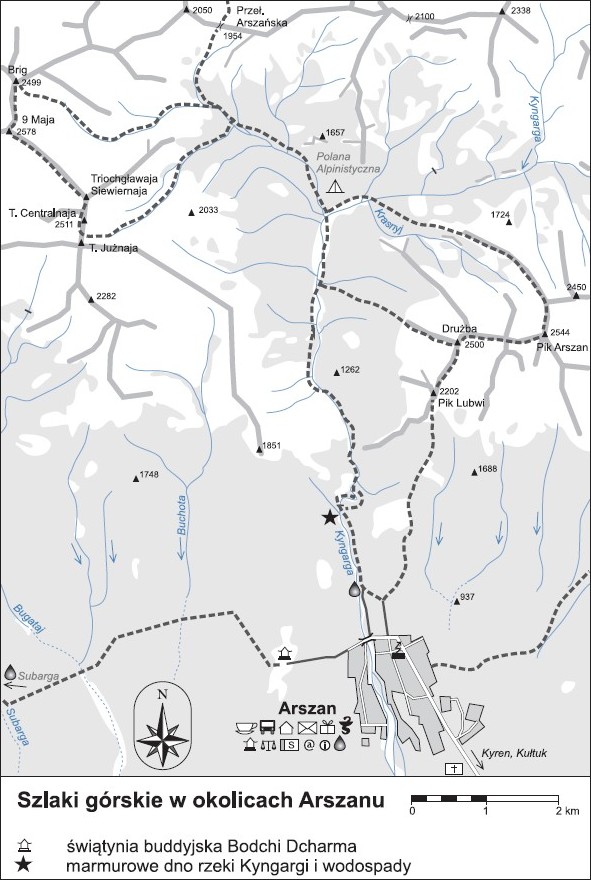 mapa szlaków górskich w okolicach Arszanu